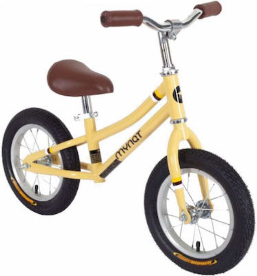 Εικόνα της Παιδικό ποδήλατο ισορροπίας Mynat vintage με δερμάτινη σέλα και χειρολαβές κίτρινο