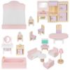 Εικόνα της Σετ Ξύλινα έπιπλα για κουκλόσπιτο 22 τεμαχίων σε ροζ λευκό χρώμα, Doll house accessories