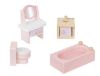 Εικόνα της Σετ Ξύλινα έπιπλα για κουκλόσπιτο 22 τεμαχίων σε ροζ λευκό χρώμα, Doll house accessories